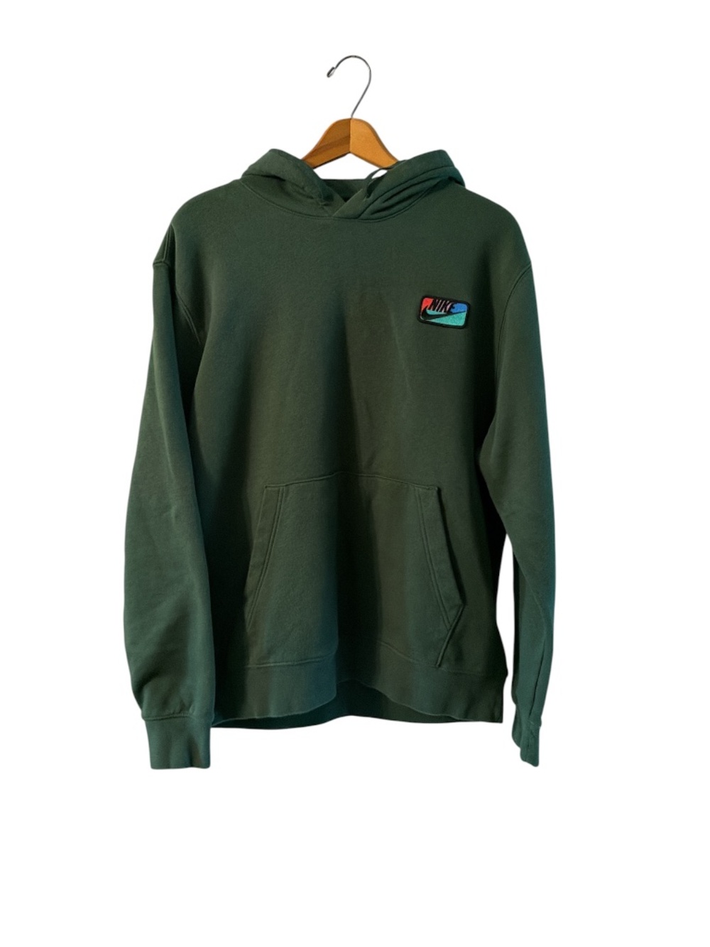 Nike Club Fleece Green Hoodie Mens Large Retro Patch Pullover